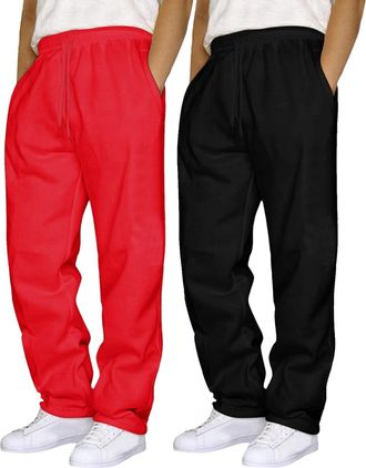 Generic 2PCS Mens Fleece Joggers Warm Sweatpant with Drawstring Casual Tracksuit Bottoms Trousers with Pockets Soft Jogging Bottoms Gym & Lounge Men Wide Stra