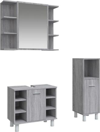 vidaXL Set De Muebles De Ba&ntilde;o 3 Pzas Madera Contrachapada Gris Sonoma Vidaxl