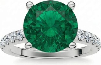 Pompeii3 3.20Ct Emerald & Diamond Engagement Ring 14k Gold Lab Grown 9mm Center