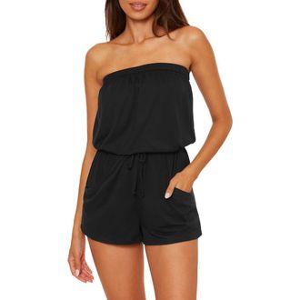 BECCA by Rebecca Virtue Beach Date Strapless Cover-Up Romper in Black at Nordstrom, Size Medium