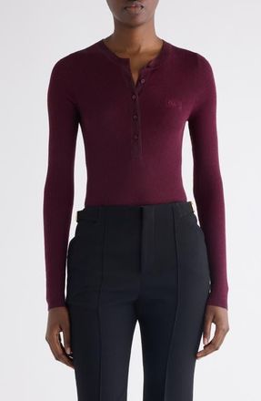 Chlo&eacute; Long Sleeve Wool Rib Henley in Burgundy at Nordstrom, Size X-Large