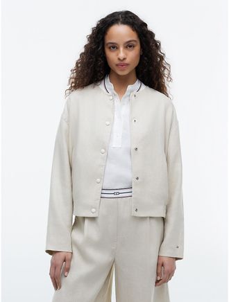 Tommy Hilfiger Womens Linen Bomber Jacket - Classic Beige - 4