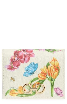 Ferragamo Gancini Leather Compact Wallet in Edenshoes Print Mascarpone at Nordstrom