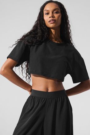 Alo | Mesh Cropped Mirage T-Shirt in Black, Size: Small