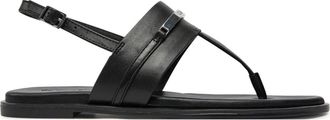 Calvin Klein Flat TP Sandal Metal Bar LTH - Dames - Sandalen - Zwart - 38 EU - Leer - Schoenen