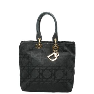Dior Black Canvas Leather Handbag Tote Bag (Pre-Owned)