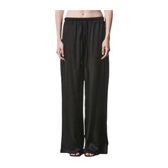 Thom Krom Wide Leg Drawstring Broeken - Dames - Broeken - Zwart - Maat: M Satijn