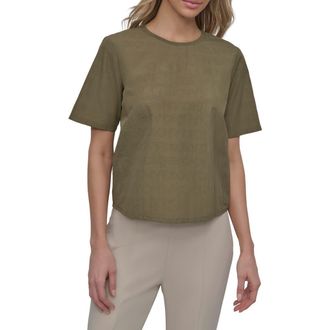 DKNY Peforated Logo Boxy Nylon T-Shirt in Utility Green at Nordstrom, Size Large