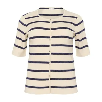 Kaffe Curve Striped Cardigan Silver White Blue - female - Kaffe Curve - Cardigans - White - XL - Knitwear
