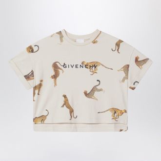 Givenchy Cream Crop T Shirt With Leopards