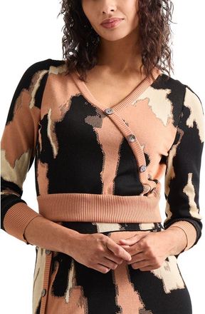 Misook Button Detail Jacquard Sweater in Goldenwood/Parchment/Black at Nordstrom, Size Large
