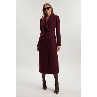 Karen Millen Double Breasted Tailored Midi Coat in Burgundy at Nordstrom, Size 12