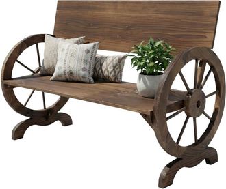 Relaxdays Relaxdays Garden Bench, wagon-wheel armrests, rustic design, H x W x D: 80x114x58 cm, 2-seater, brown