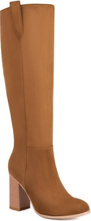 Generic Plus - Size Womens Suede Chunky Heel Slip - On Knee - High Boots, Retro Riding Style for Autumn - Winter,Brown,11 UK