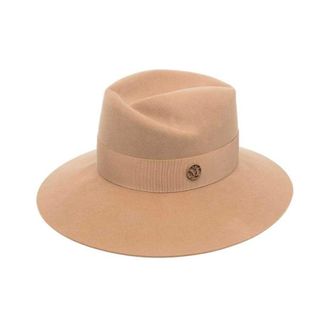 Maison Michel Accessoires, Dames, Beige, S, Wol, Kameelbruine wollen vilten lintenhoed