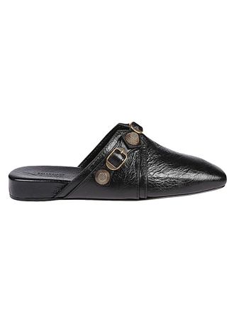 Balenciaga Womens Cozy Cagole Leather Mules In Black