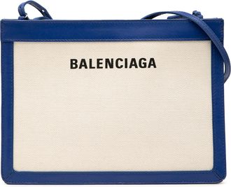 Balenciaga Pre-owned Womens Canvas Navy Pochette Crossbody - Ivory Textile - One Size