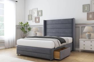 Comfort Beds Milano Plush Divan Base 2 Drawers - 54 Wingback-Footboard in Dark Grey | Size: Small Double