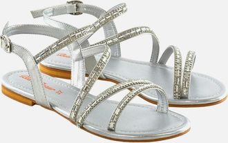 XY London Womens XY London Womens/Ladies Mercedes Diamante Strappy Flat Sandals - Silver - Size: 6