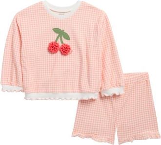 Little Me Kids; Cherry Gingham Cotton Blend Top & Shorts Set in Pink at Nordstrom, Size 3T