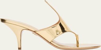 Ferragamo Lyrai Metallic Leather Thong Sandals