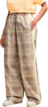 Puma T7 Relaxed Tartan Woven Pants in Mouse Gray at Nordstrom, Size X-Large