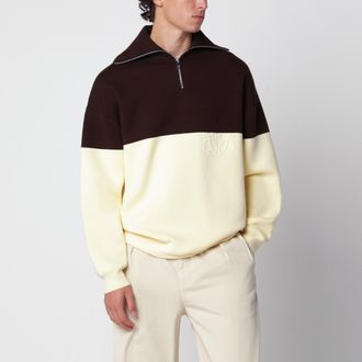 Loewe Felpa con mezza zip in misto cotone marrone/gialla