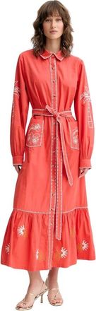 Never Fully Dressed Geborduurd Katoenen Jurk - Dames - Shirt Kleedjes - Rood - XS - Katoen - Kleedjes