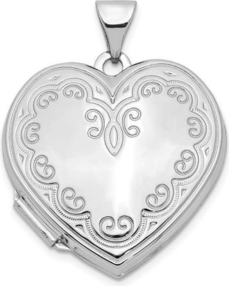 Diamond2Deal 14k White Gold Scroll Design Heart Locket Pendant