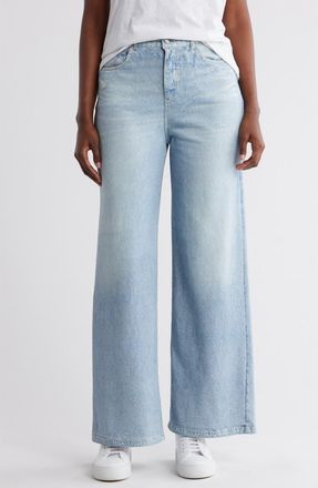 ECRU Mirage Denim Printed French Terry Wide Leg Pants in Light Wash at Nordstrom Rack, Size 10