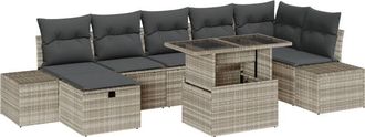 vidaXL Garden Sofa Set Height-Adjustable 8 pcs Light Grey Poly Rattan Vidaxl