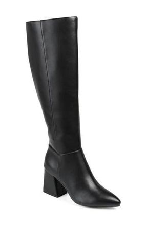 Journee Collection Landree Vegan Leather Block Heel Boot in Black at Nordstrom Rack, Size 9.5