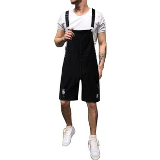 Generic Mens Dungarees Bib and Brace Overalls for Men Denim Braces Soild Color Loose Adjustable Work Overalls Hippy Clothes for Men Jeans Short Jumpsuit Rompe