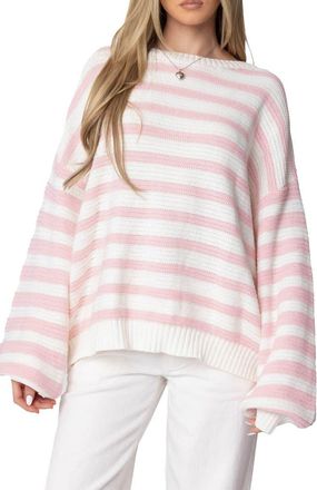 Edikted Aerin Oversize Stripe Cotton Sweater in Light-Pink-And-Cream at Nordstrom, Size X-Small