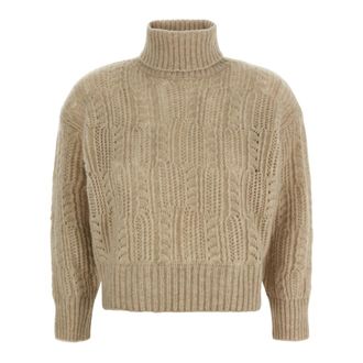 Agnona Truien & Vesten, Dames, Beige, S, Kasjmier, Pullover met hoge hals