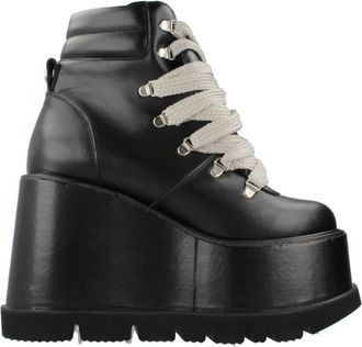 Yellow Platform Lace-Up Wedge Boots - Dames - Sleehakken - Zwart - 37 EU - Leer - Schoenen