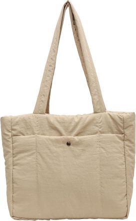 Generic Women Puffer Shoulder Bag Solid Color Winter Puffer Bags Large Capacity Single Shoulder Bag Fashion for Party Travel Work (Beige)