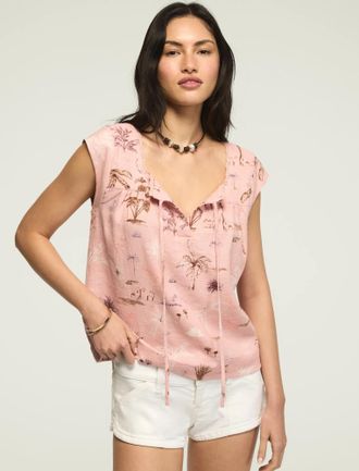 Lucky Brand Womens Square Neck Notch Blouse