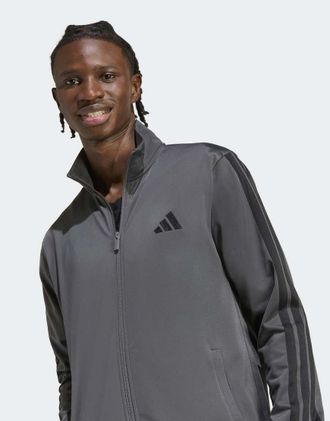 adidas Sportswear - Tuta sportiva basic in tricot grigia con 3 strisce-Grigio