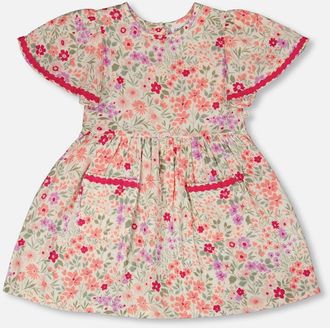Deux par Deux Muslin Short Sleeve Printed Flowers Dress in Off White Printed Flowers at Nordstrom, Size 24M