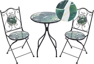 Beliani Set bistrot da giardino in metallo nero con motivo a mosaico verde e struttura in ferro Cozzana