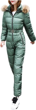 Generic WomenS Insulated Ski Suit, Waterproof Padded Snowsuit With Faux Fur Hood, WomenS One-Piece Winter Jumpsuit, Thermal Ski Overalls, Windproof And Breath