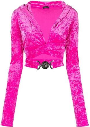 Versace crossover velvet-finish top - women - Elastane/Polyester - 40 - Pink