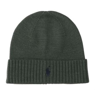 Polo Ralph Lauren Accessories, male, Green, ONE SIZE, Green Wool Beanie with Logo Embroidery
