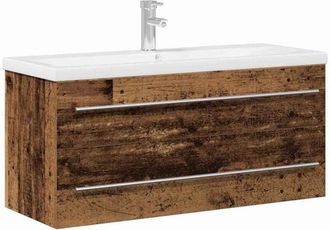 vidaXL Vidaxl - Gabinete de lavabo con recipiente con cajón 2 pcs Madera vieja