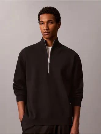 Calvin Klein Mens Tech Quarter Zip Sweater - Black - 2XL