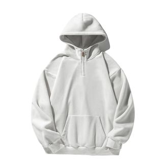 Generic Mens Quarter Zip Hoodies 1/4 Zipper Hooded Long Sleeve Drop Shoulder Sweatshirt Fashion Casual Solid Pullover Tops(Z01-White, XL)