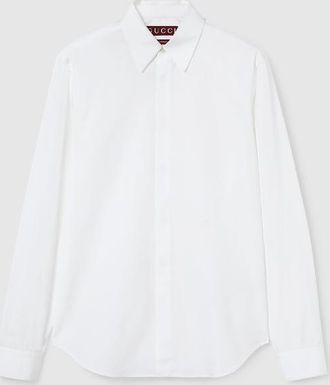 Gucci Cotton Poplin Shirt With Embroidery, Size 15++, White