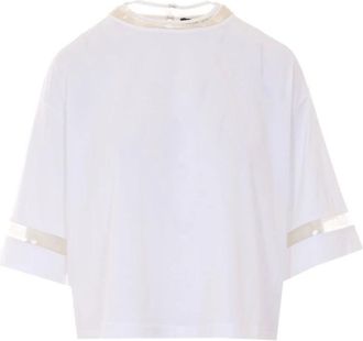 Fabiana Filippi Sequin Crew Neck Blouse - Dames - T-shirts - Wit - XS - Pailletten - Tops