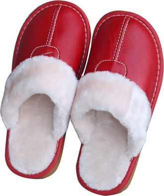 Generic Thick-Soled Womens Plush Cotton Slippers, Waterproof and Slip-Resistant,Red,4.5 UK